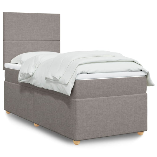 vidaXL Κρεβάτι Boxspring με Στρώμα Taupe 90x200 εκ. Υφασμάτινο
