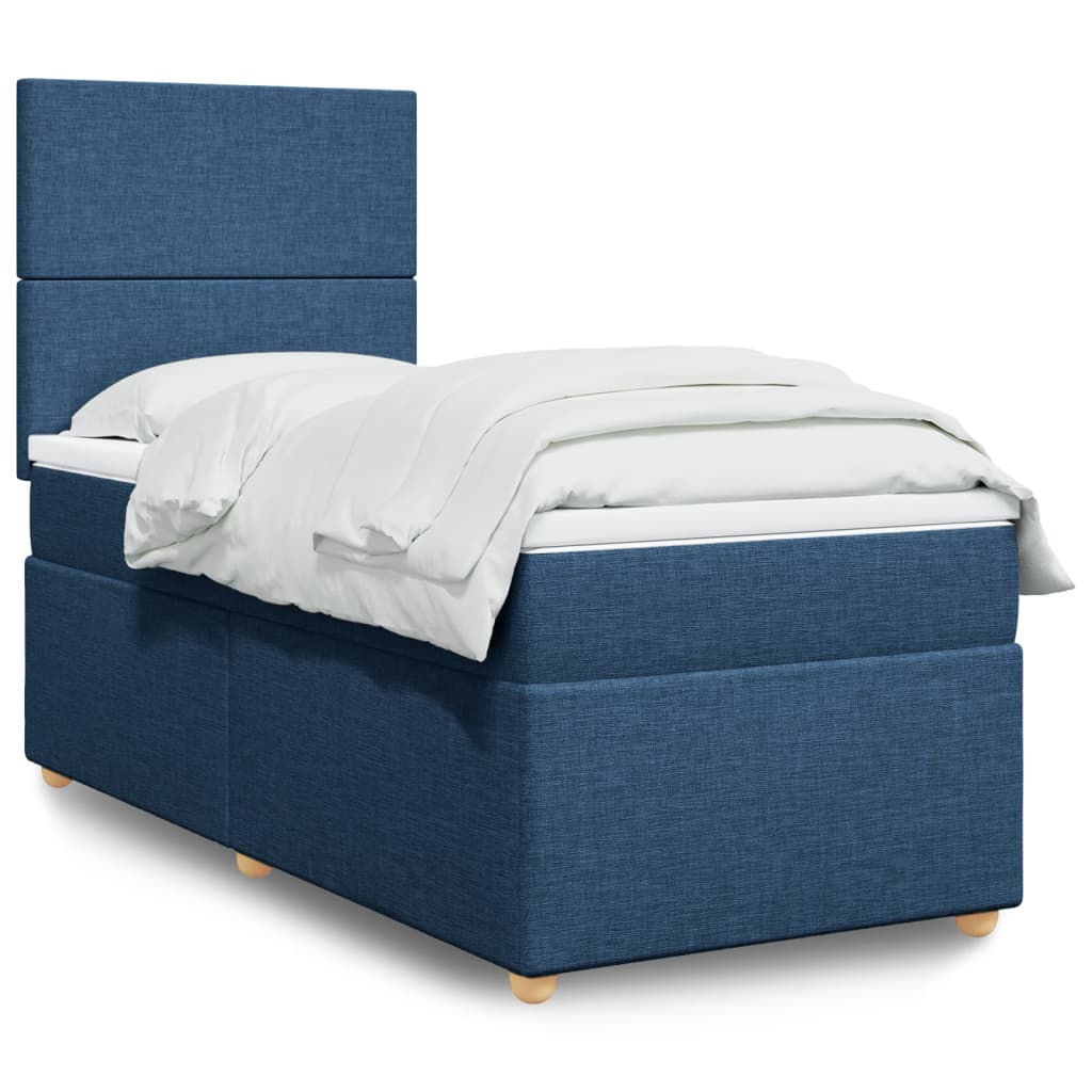 vidaXL Κρεβάτι Boxspring με Στρώμα Μπλε 90x200 εκ.Υφασμάτινο