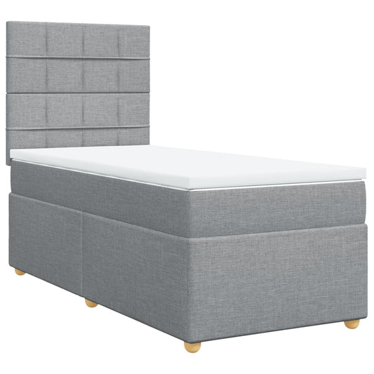 vidaXL Κρεβάτι Boxspring με Στρώμα Ανοιχτό Γκρι 90x200 εκ. Υφασμάτινο