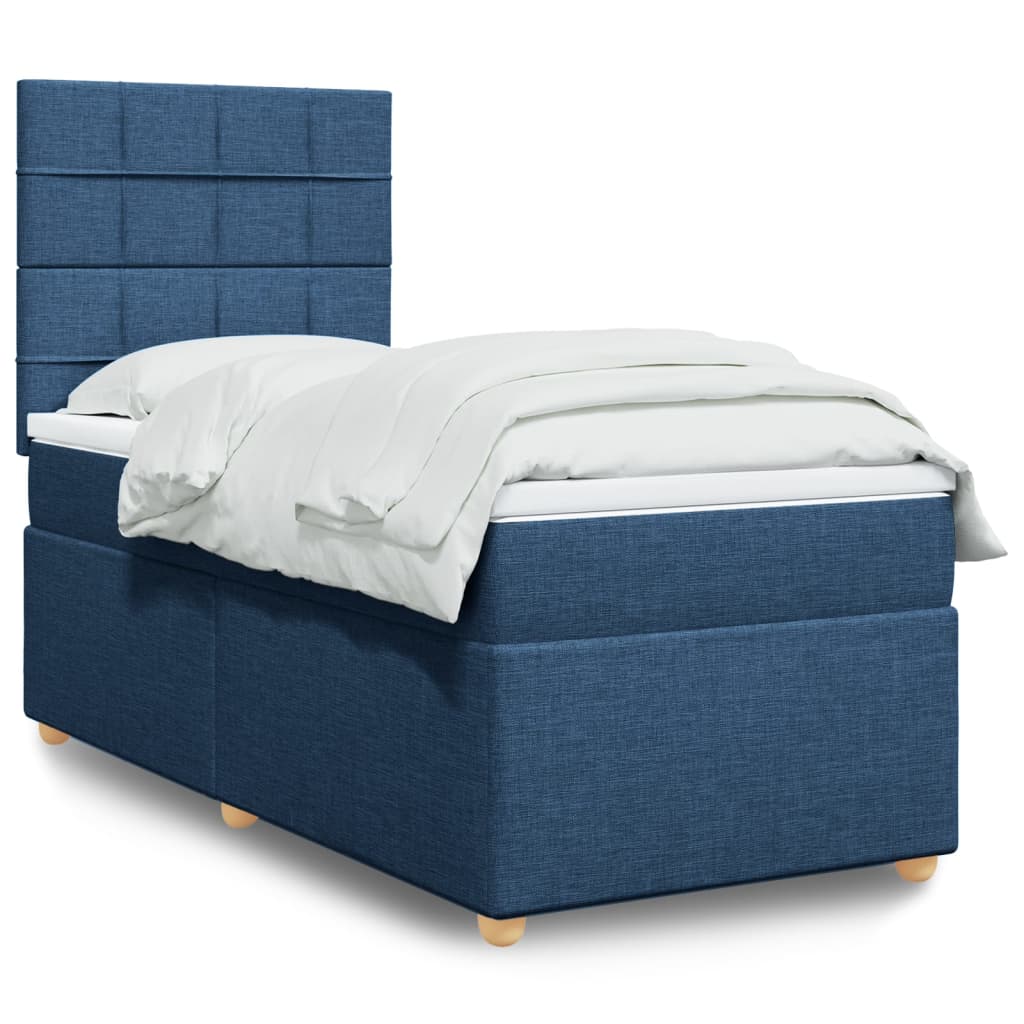 vidaXL Κρεβάτι Boxspring με Στρώμα Μπλε 90x200 εκ.Υφασμάτινο