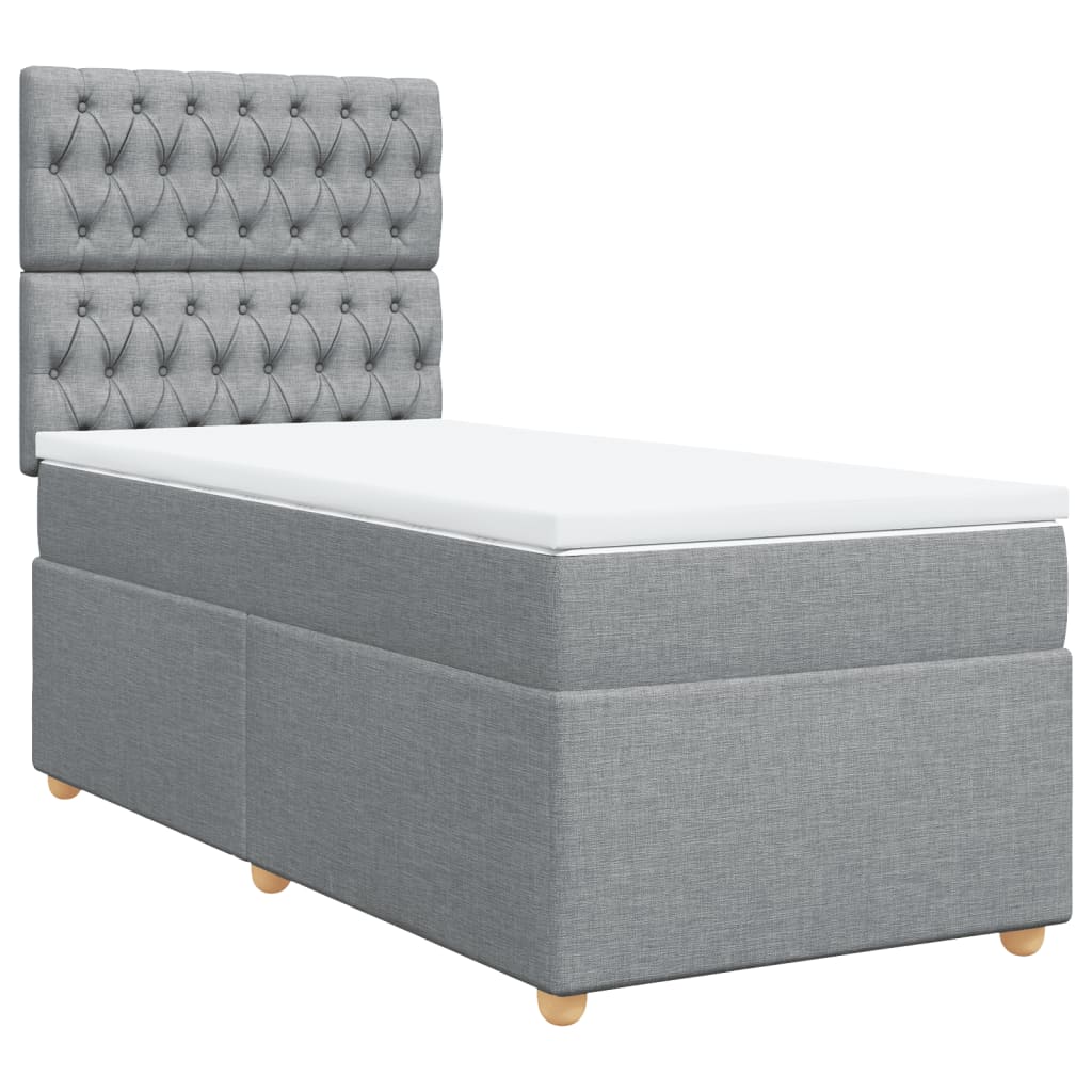 vidaXL Κρεβάτι Boxspring με Στρώμα Ανοιχτό Γκρι 90x200 εκ. Υφασμάτινο