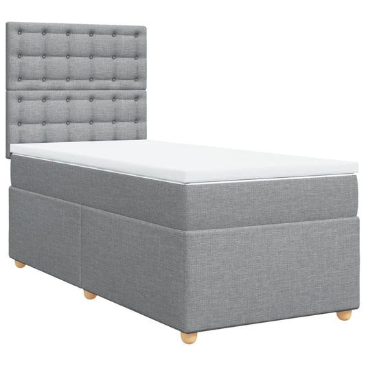 vidaXL Κρεβάτι Boxspring με Στρώμα Ανοιχτό Γκρι 90x200 εκ. Υφασμάτινο