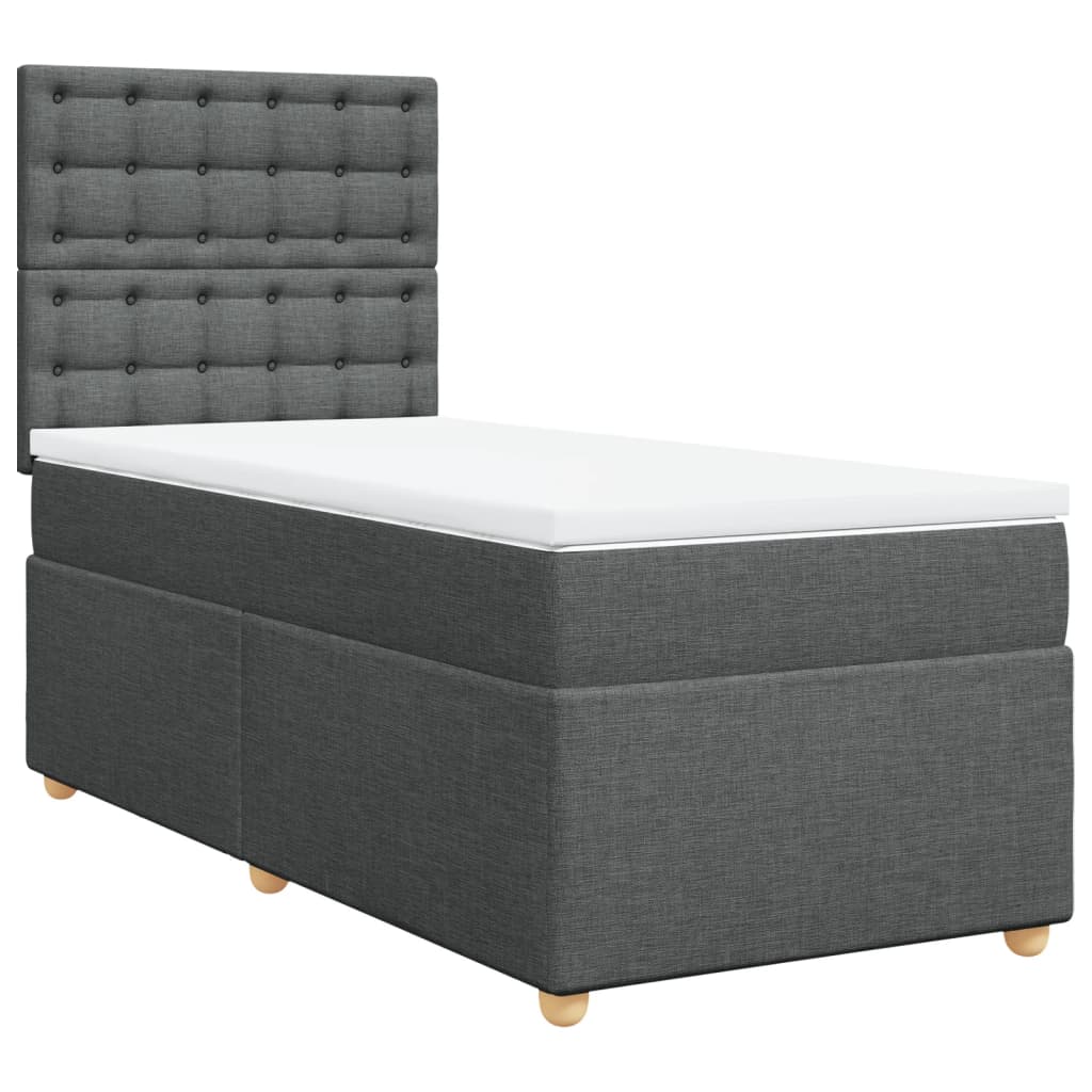vidaXL Κρεβάτι Boxspring με Στρώμα Σκούρο Γκρι 90x200 εκ. Υφασμάτινο