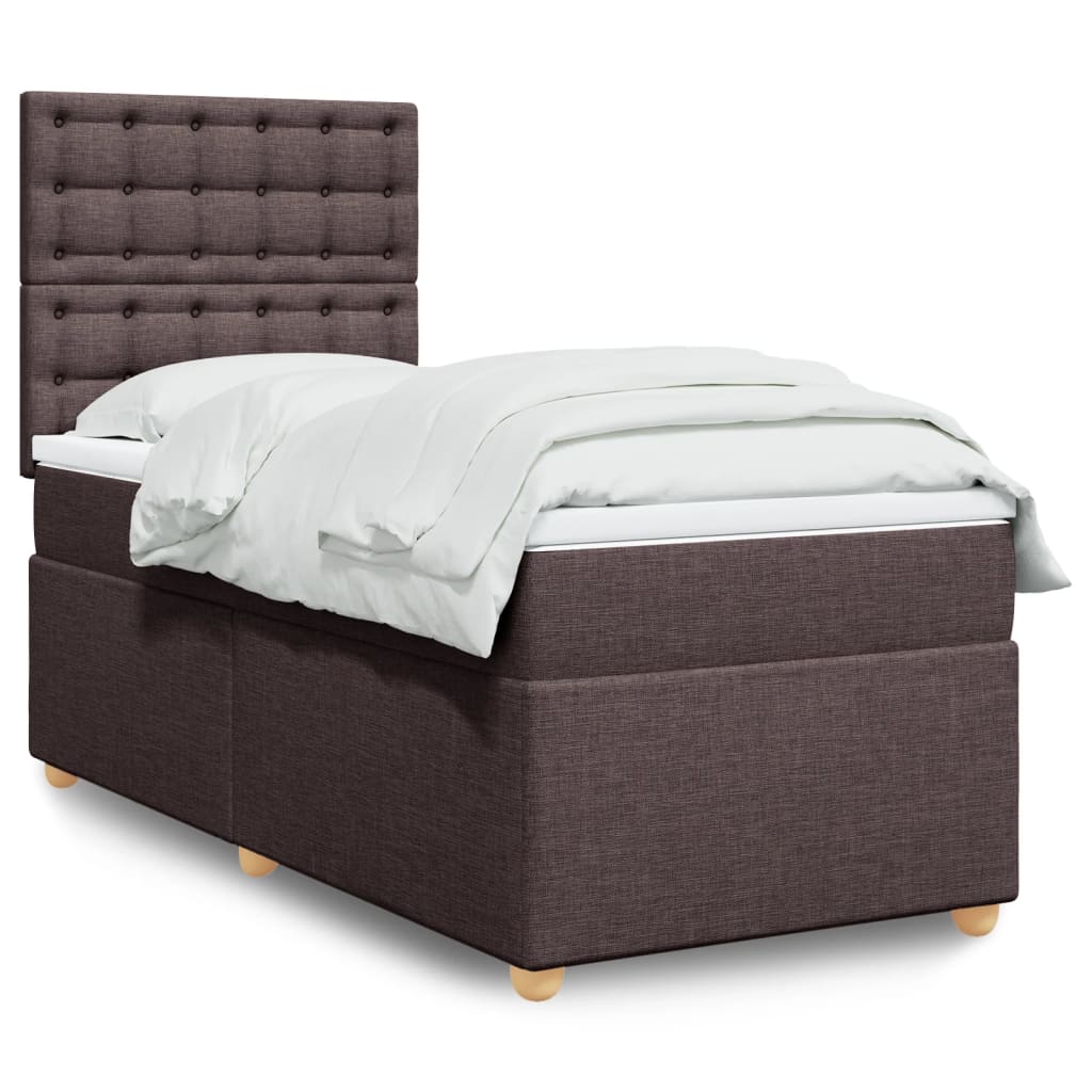 vidaXL Κρεβάτι Boxspring με Στρώμα Σκούρο Καφέ 90x200 εκ. Υφασμάτινο