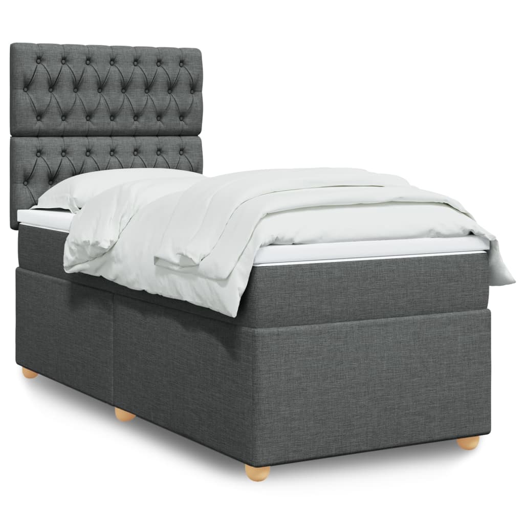 vidaXL Κρεβάτι Boxspring με Στρώμα Σκούρο Γκρι 100x200 εκ. Υφασμάτινο