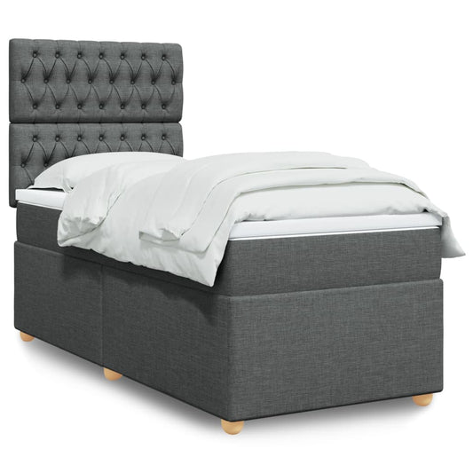 vidaXL Κρεβάτι Boxspring με Στρώμα Σκούρο Γκρι 100x200 εκ. Υφασμάτινο