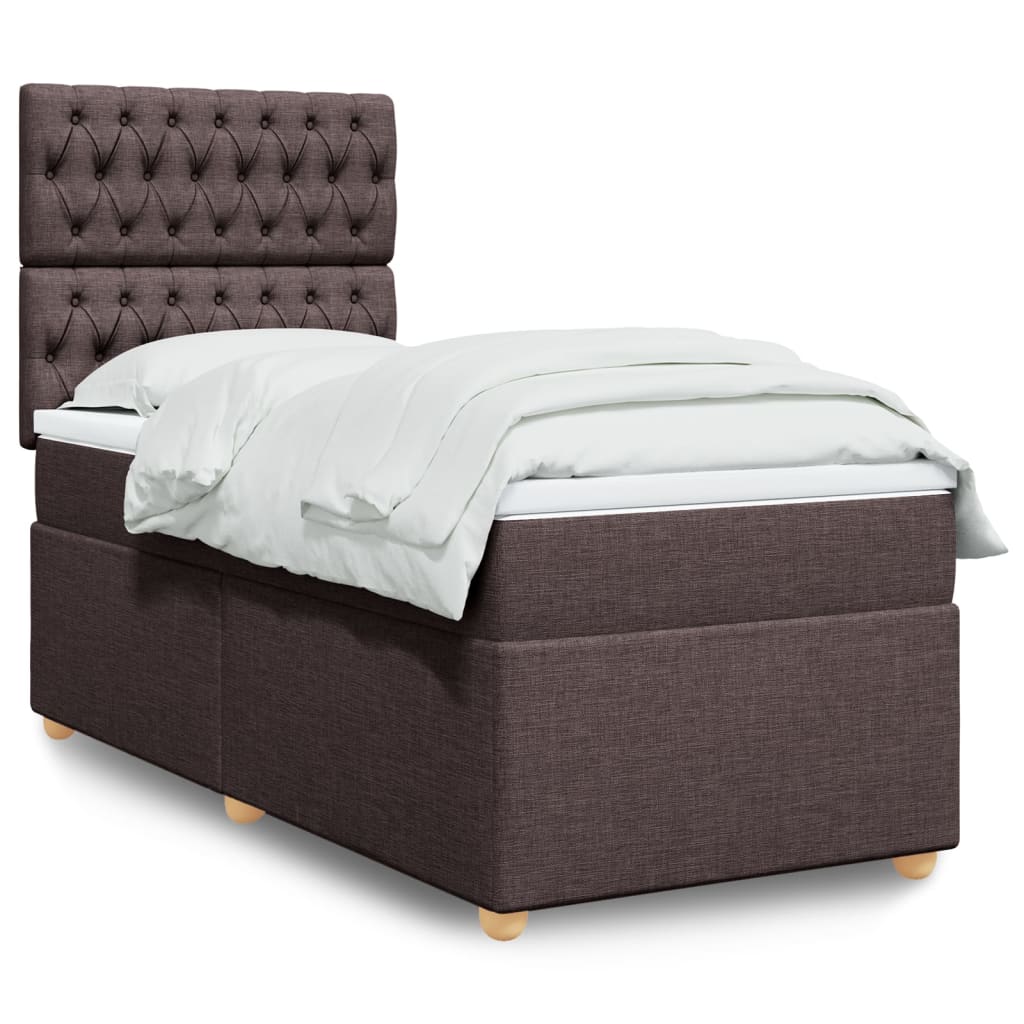 vidaXL Κρεβάτι Boxspring με Στρώμα Σκούρο Καφέ 100x200 εκ. Υφασμάτινο