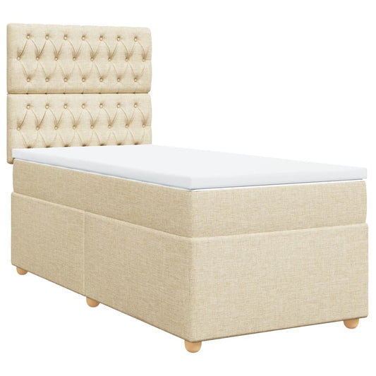 vidaXL Κρεβάτι Boxspring με Στρώμα Κρεμ 100 x 200 εκ. Υφασμάτινο