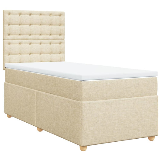 vidaXL Κρεβάτι Boxspring με Στρώμα Κρεμ 100 x 200 εκ. Υφασμάτινο