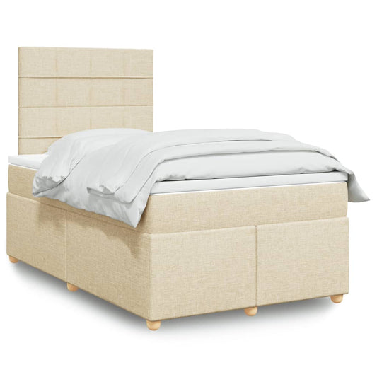vidaXL Κρεβάτι Boxspring με Στρώμα Κρεμ 120x200 εκ. Υφασμάτινο