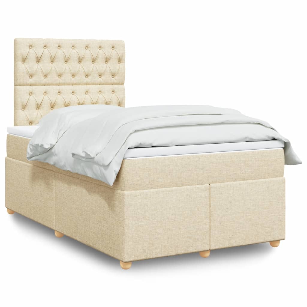 vidaXL Κρεβάτι Boxspring με Στρώμα Κρεμ 120x200 εκ. Υφασμάτινο