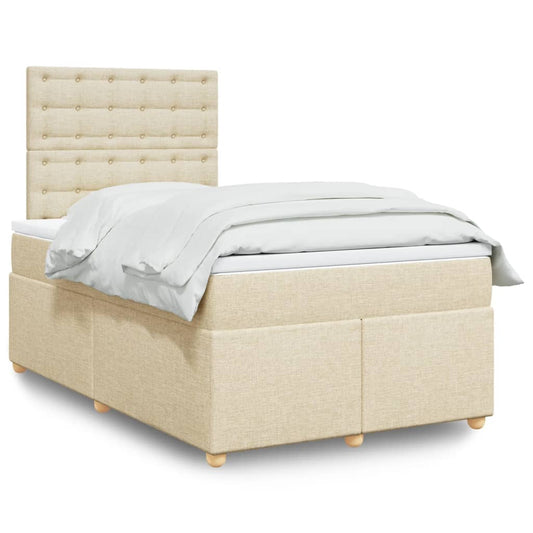 vidaXL Κρεβάτι Boxspring με Στρώμα Κρεμ 120x200 εκ. Υφασμάτινο