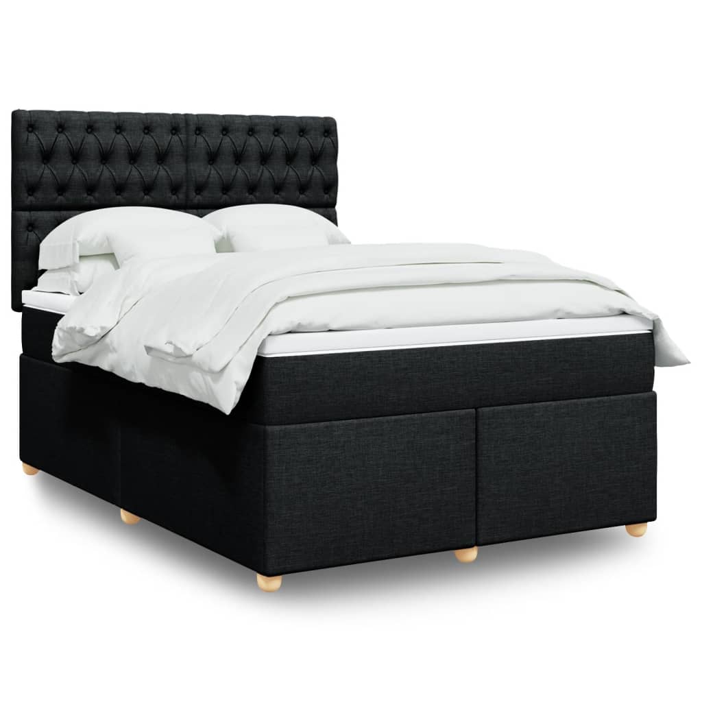 vidaXL Κρεβάτι Boxspring με Στρώμα Μαύρο 140x190 εκ. Υφασμάτινο