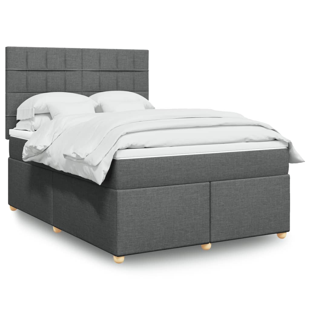 vidaXL Κρεβάτι Boxspring με Στρώμα Σκούρο Γκρι 140x200 εκ Υφασμάτινο
