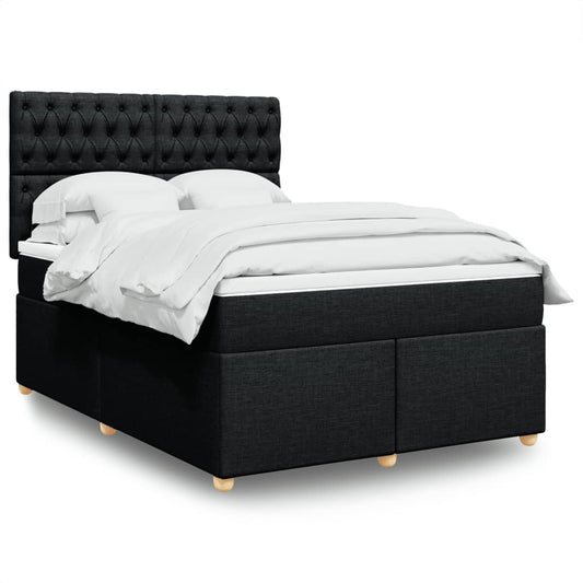 vidaXL Κρεβάτι Boxspring με Στρώμα Μαύρο 140x200 εκ. Υφασμάτινο