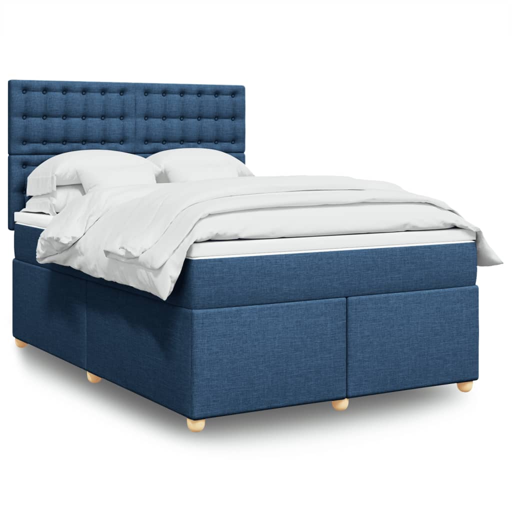 vidaXL Κρεβάτι Boxspring με Στρώμα Μπλε 140x200 εκ. Υφασμάτινο