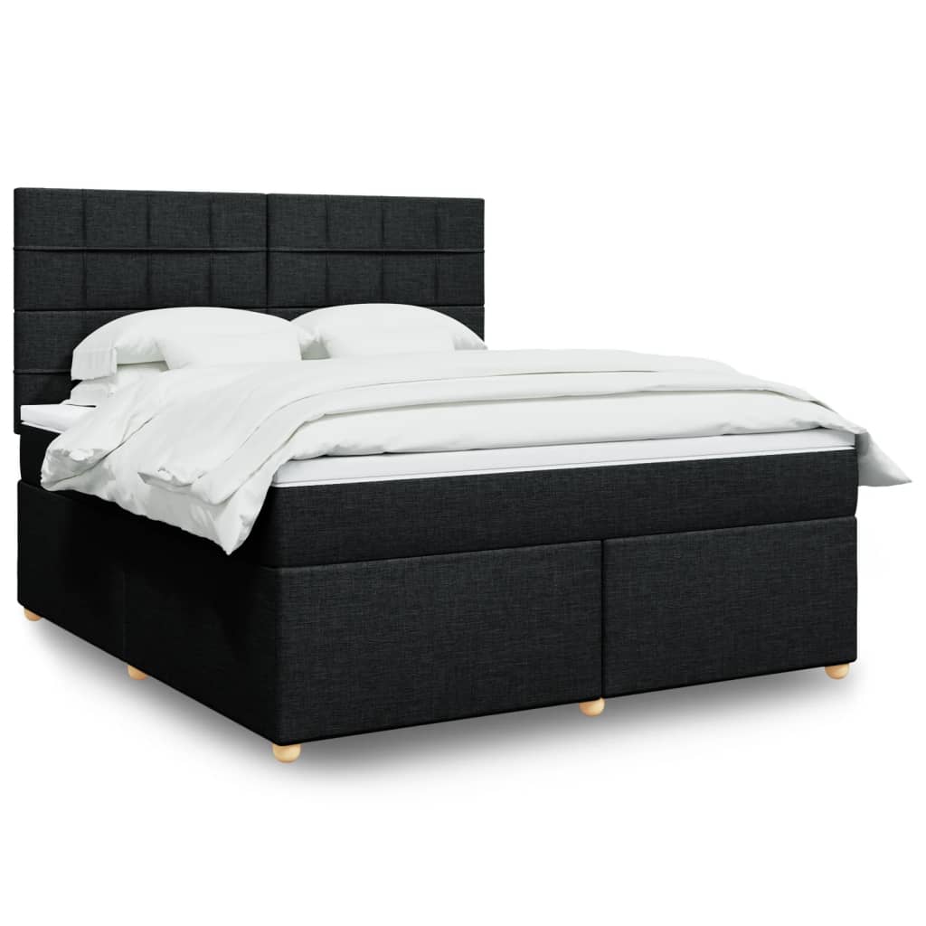 vidaXL Κρεβάτι Boxspring με Στρώμα Μαύρο 180x200 εκ. Υφασμάτινο