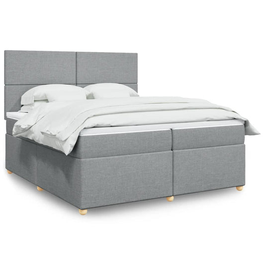 vidaXL Κρεβάτι Boxspring με Στρώμα Ανοιχτό Γκρι 200x200 εκ. Υφασμάτινο