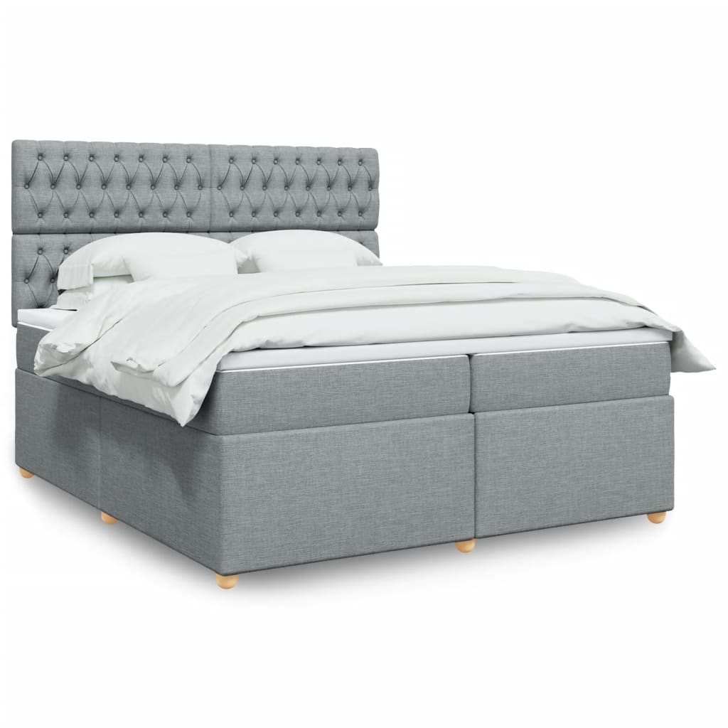 vidaXL Κρεβάτι Boxspring με Στρώμα Ανοιχτό Γκρι 200x200 εκ. Υφασμάτινο