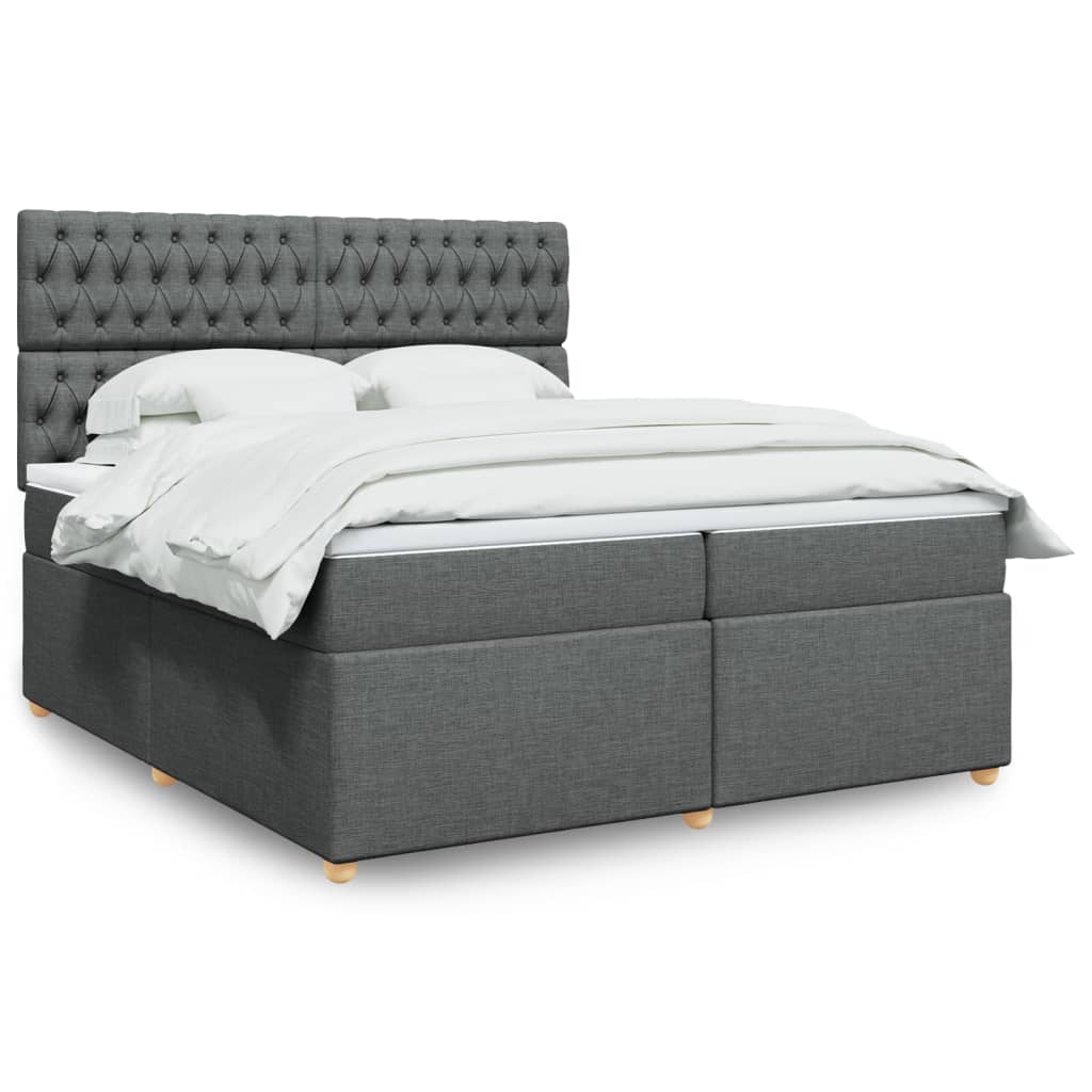 vidaXL Κρεβάτι Boxspring με Στρώμα Σκούρο Γκρι 200x200 εκ. Υφασμάτινο