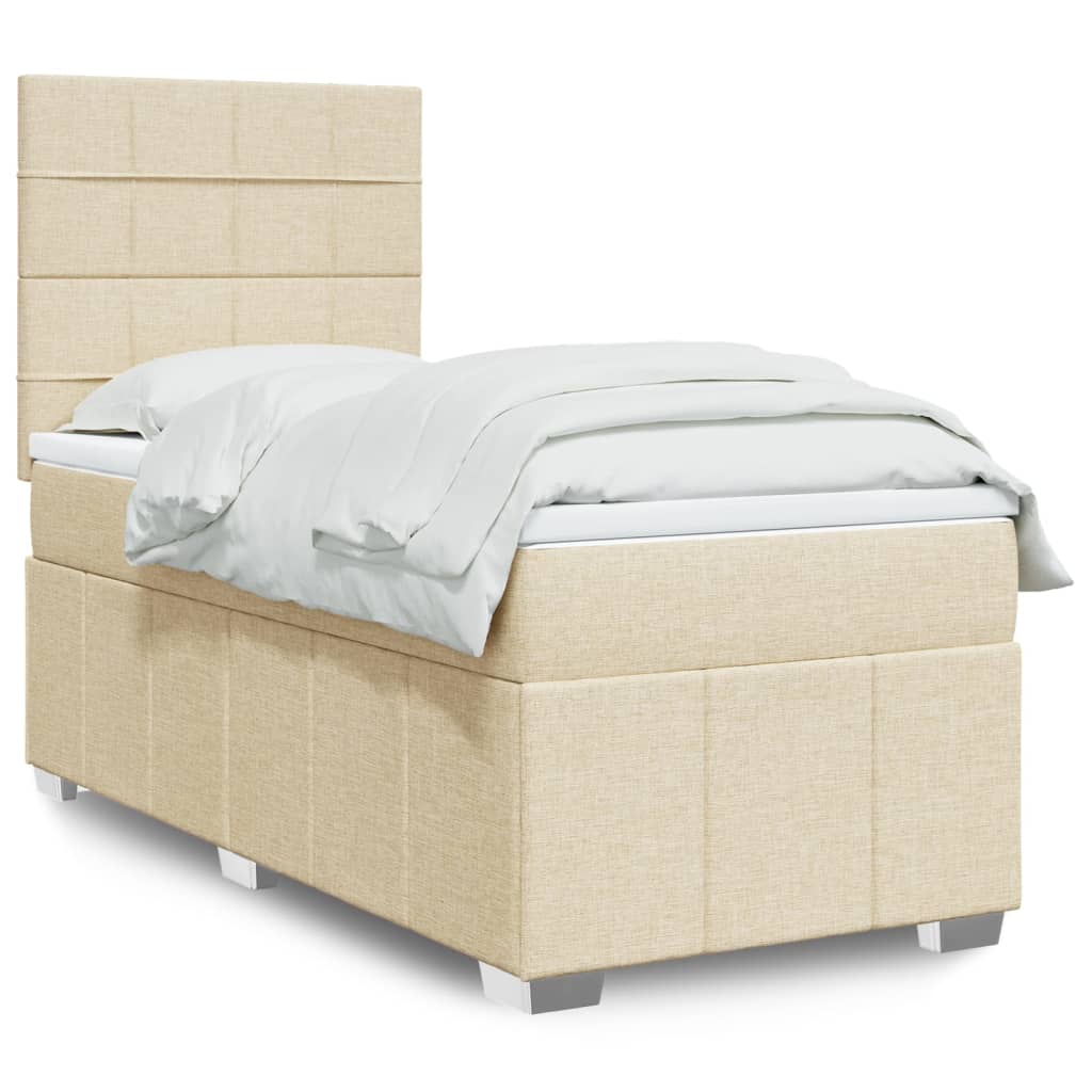 vidaXL Κρεβάτι Boxspring με Στρώμα Κρεμ 90x190 εκ.Υφασμάτινο
