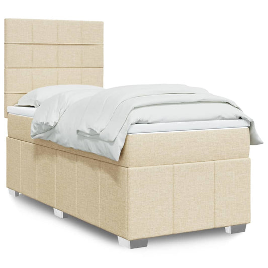 vidaXL Κρεβάτι Boxspring με Στρώμα Κρεμ 90x190 εκ.Υφασμάτινο