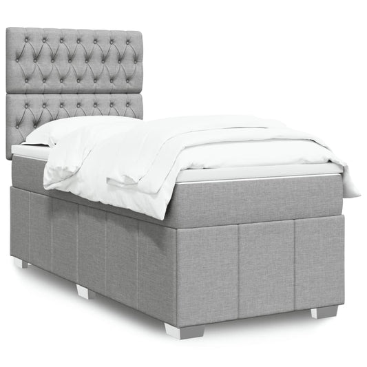 vidaXL Κρεβάτι Boxspring με Στρώμα Ανοιχτό Γκρι 90x190 εκ. Υφασμάτινο