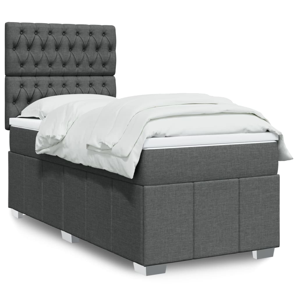vidaXL Κρεβάτι Boxspring με Στρώμα Σκούρο Γκρι 90x190 εκ. Υφασμάτινο