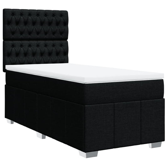 vidaXL Κρεβάτι Boxspring με Στρώμα Μαύρο 90x190 εκ.Υφασμάτινο