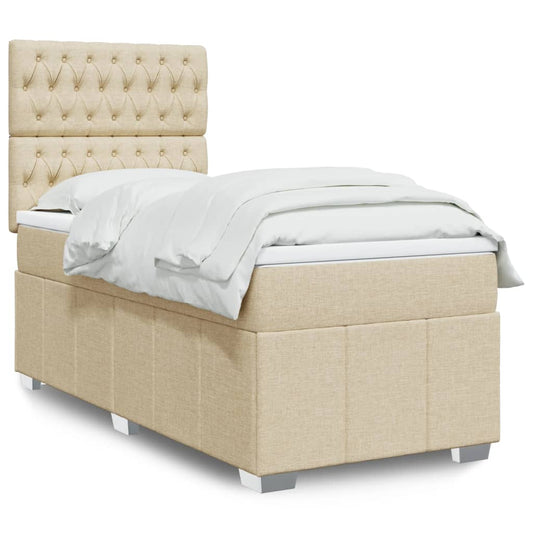 vidaXL Κρεβάτι Boxspring με Στρώμα Κρεμ 90x190 εκ.Υφασμάτινο