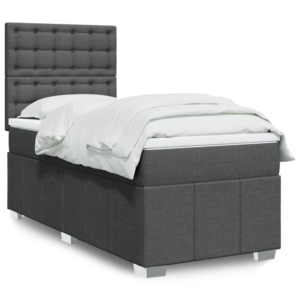 vidaXL Κρεβάτι Boxspring με Στρώμα Σκούρο Γκρι 90x190 εκ. Υφασμάτινο
