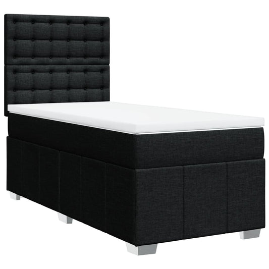 vidaXL Κρεβάτι Boxspring με Στρώμα Μαύρο 90x190 εκ.Υφασμάτινο