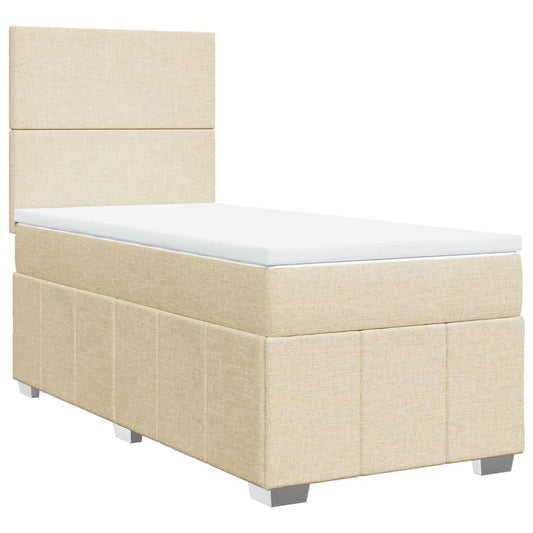 vidaXL Κρεβάτι Boxspring με Στρώμα Κρεμ 90x200 εκ.Υφασμάτινο