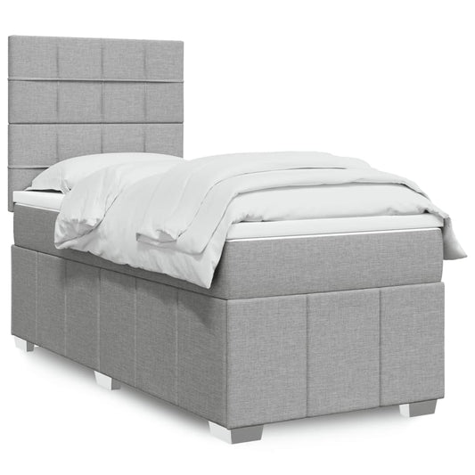vidaXL Κρεβάτι Boxspring με Στρώμα Ανοιχτό Γκρι 90x200 εκ. Υφασμάτινο