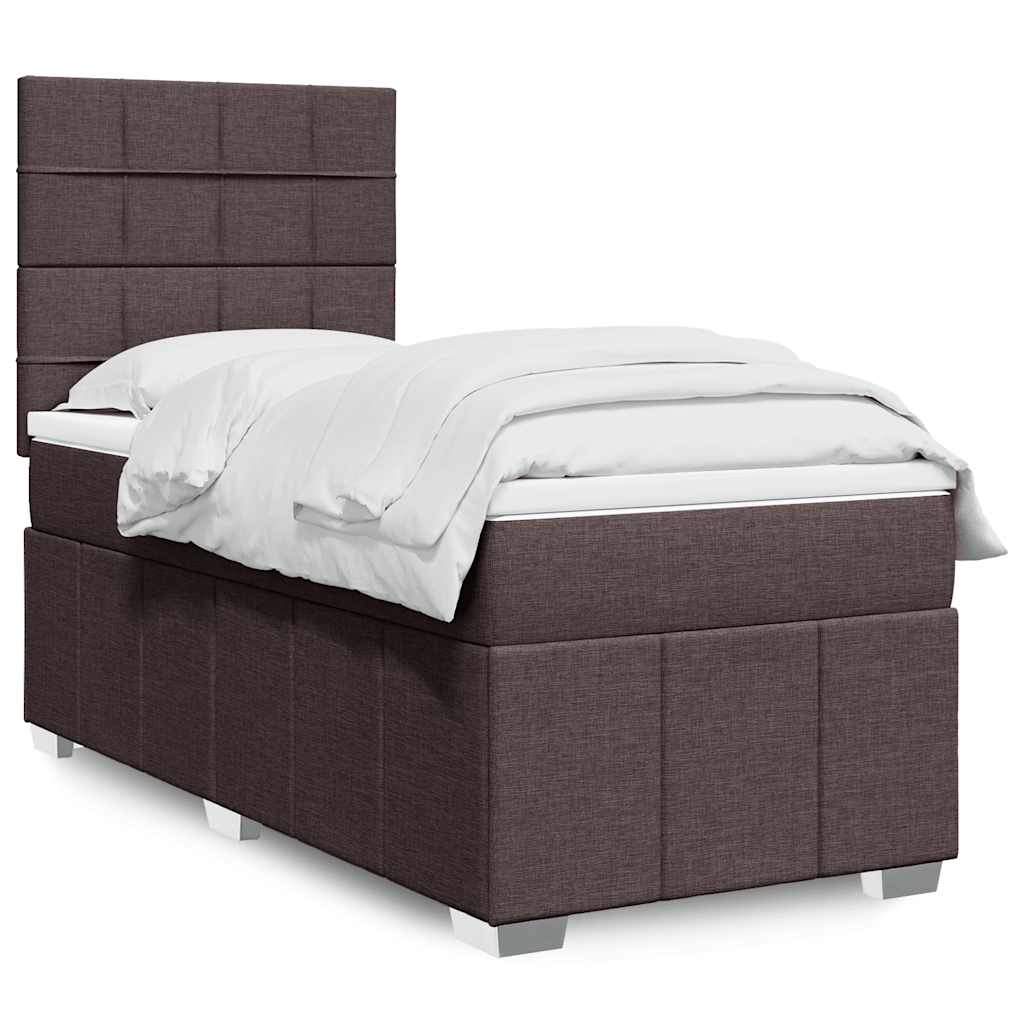 vidaXL Κρεβάτι Boxspring με Στρώμα Σκούρο Καφέ 90x200 εκ. Υφασμάτινο