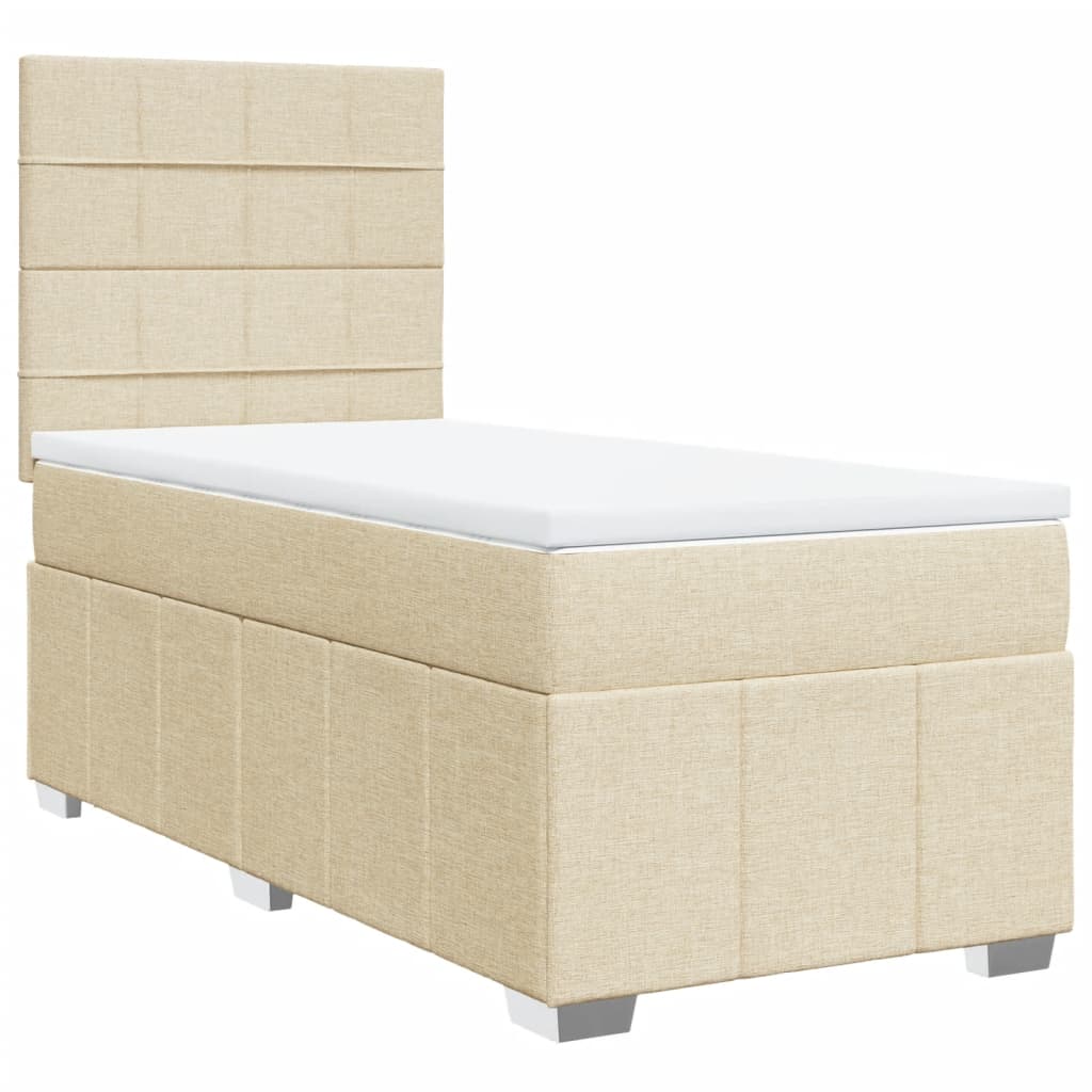 vidaXL Κρεβάτι Boxspring με Στρώμα Κρεμ 90x200 εκ.Υφασμάτινο