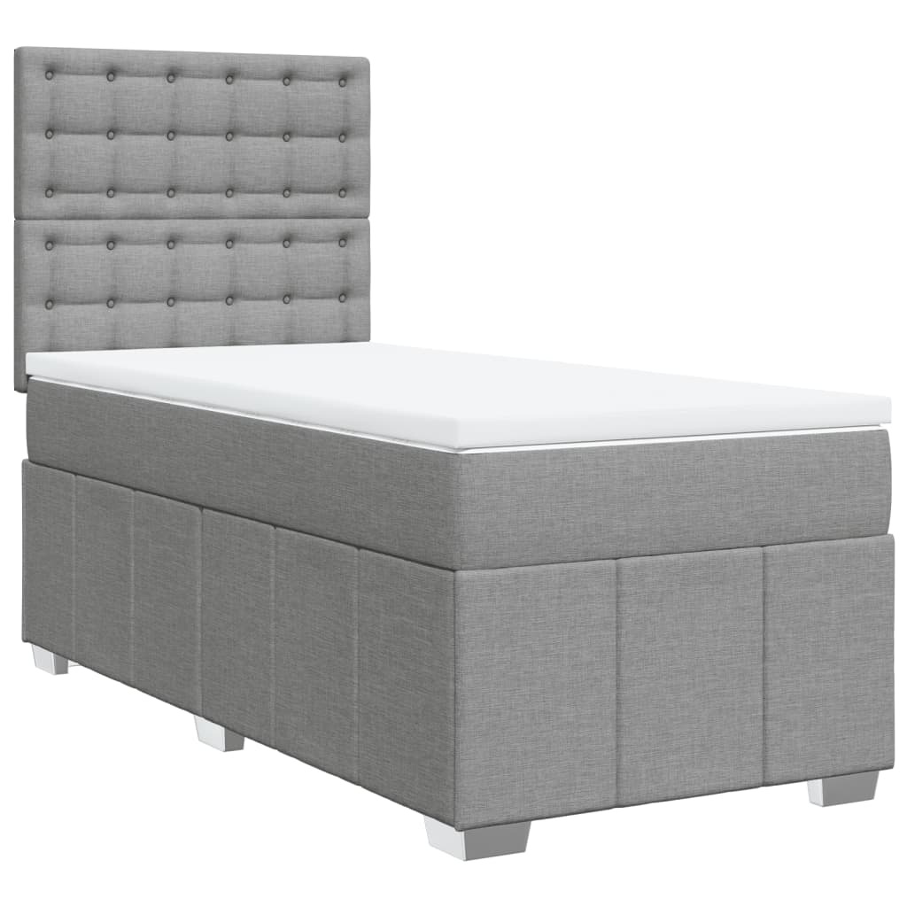 vidaXL Κρεβάτι Boxspring με Στρώμα Ανοιχτό Γκρι 90x200 εκ. Υφασμάτινο