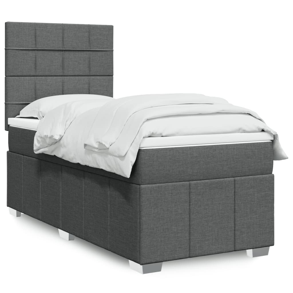vidaXL Κρεβάτι Boxspring με Στρώμα Σκούρο Γκρι 100x200 εκ. Υφασμάτινο