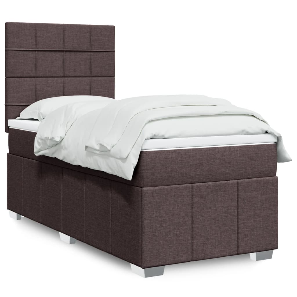 vidaXL Κρεβάτι Boxspring με Στρώμα Σκούρο Καφέ 100x200 εκ. Υφασμάτινο