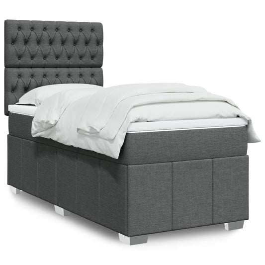vidaXL Κρεβάτι Boxspring με Στρώμα Σκούρο Γκρι 100x200 εκ. Υφασμάτινο