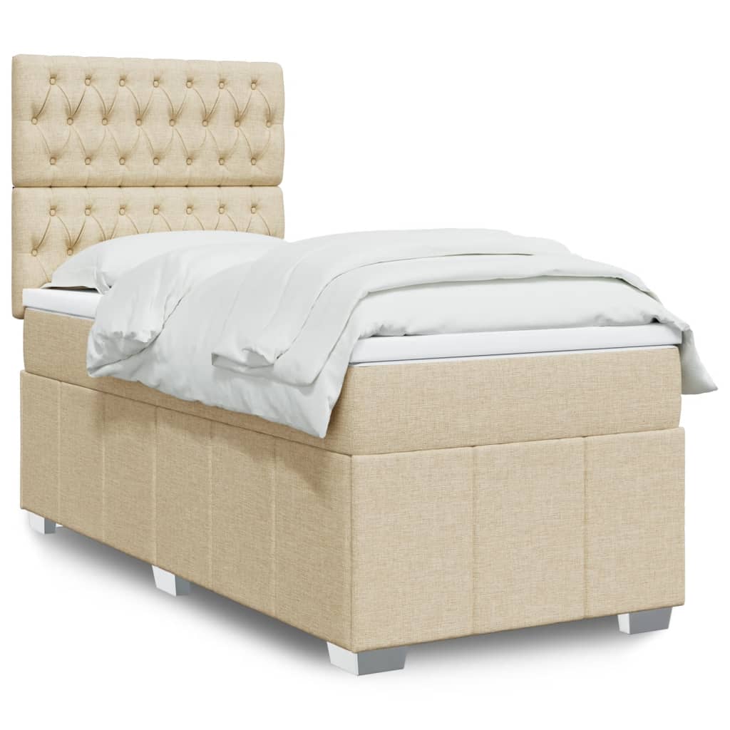 vidaXL Κρεβάτι Boxspring με Στρώμα Κρεμ 100 x 200 εκ. Υφασμάτινο