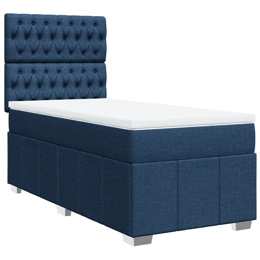 vidaXL Κρεβάτι Boxspring με Στρώμα Μπλε 100 x 200 εκ. Υφασμάτινο