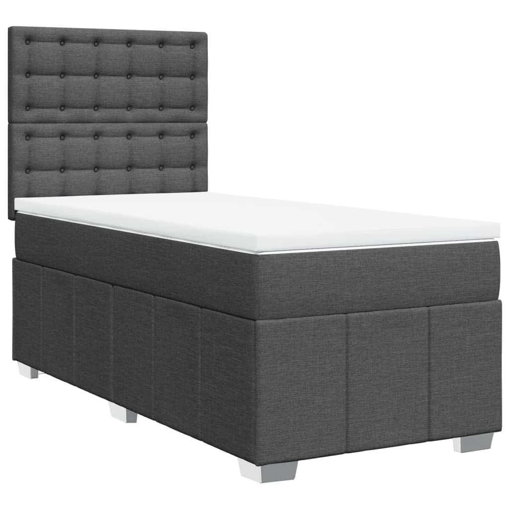 vidaXL Κρεβάτι Boxspring με Στρώμα Σκούρο Γκρι 100x200 εκ. Υφασμάτινο