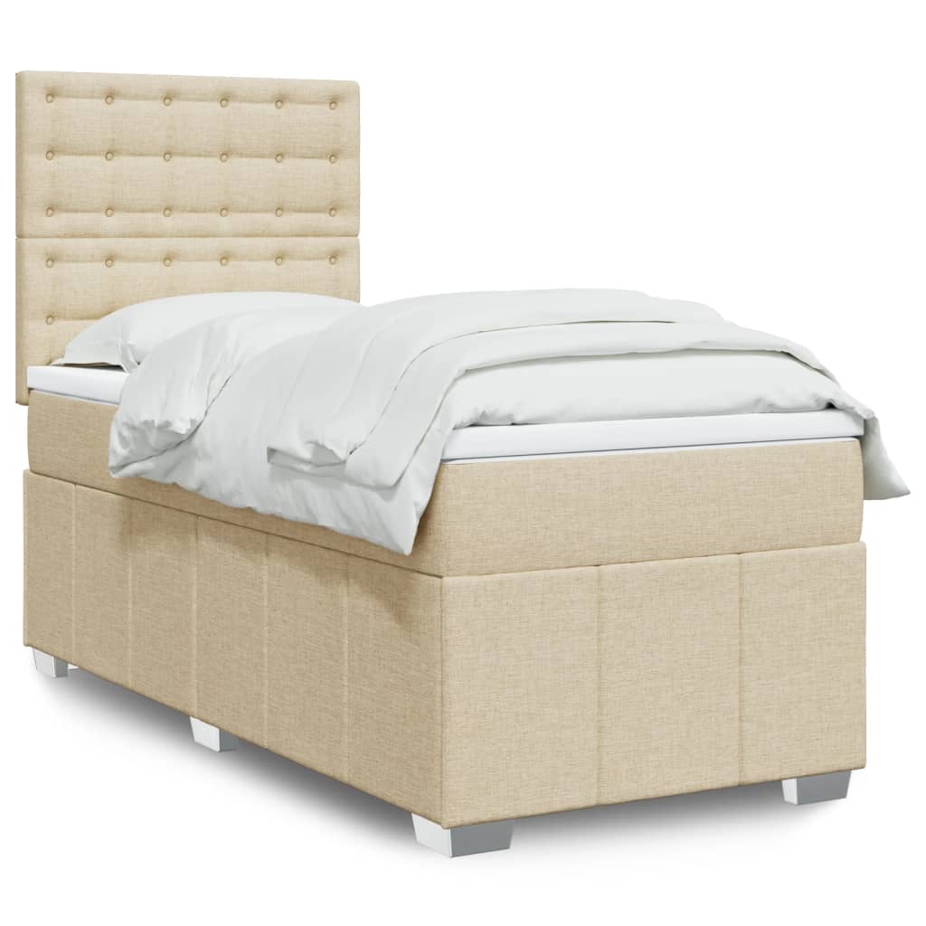 vidaXL Κρεβάτι Boxspring με Στρώμα Κρεμ 100 x 200 εκ. Υφασμάτινο