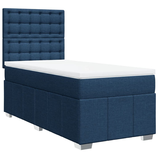 vidaXL Κρεβάτι Boxspring με Στρώμα Μπλε 100 x 200 εκ. Υφασμάτινο