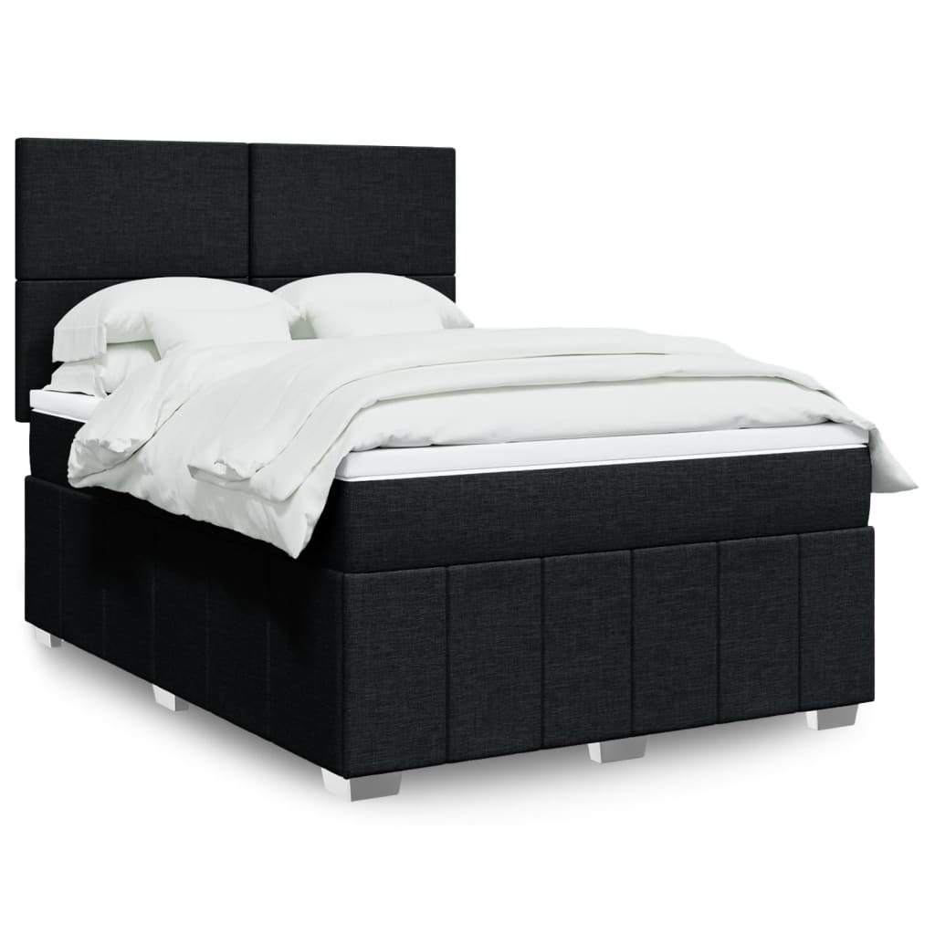 vidaXL Κρεβάτι Boxspring με Στρώμα Μαύρο 140x190 εκ. Υφασμάτινο