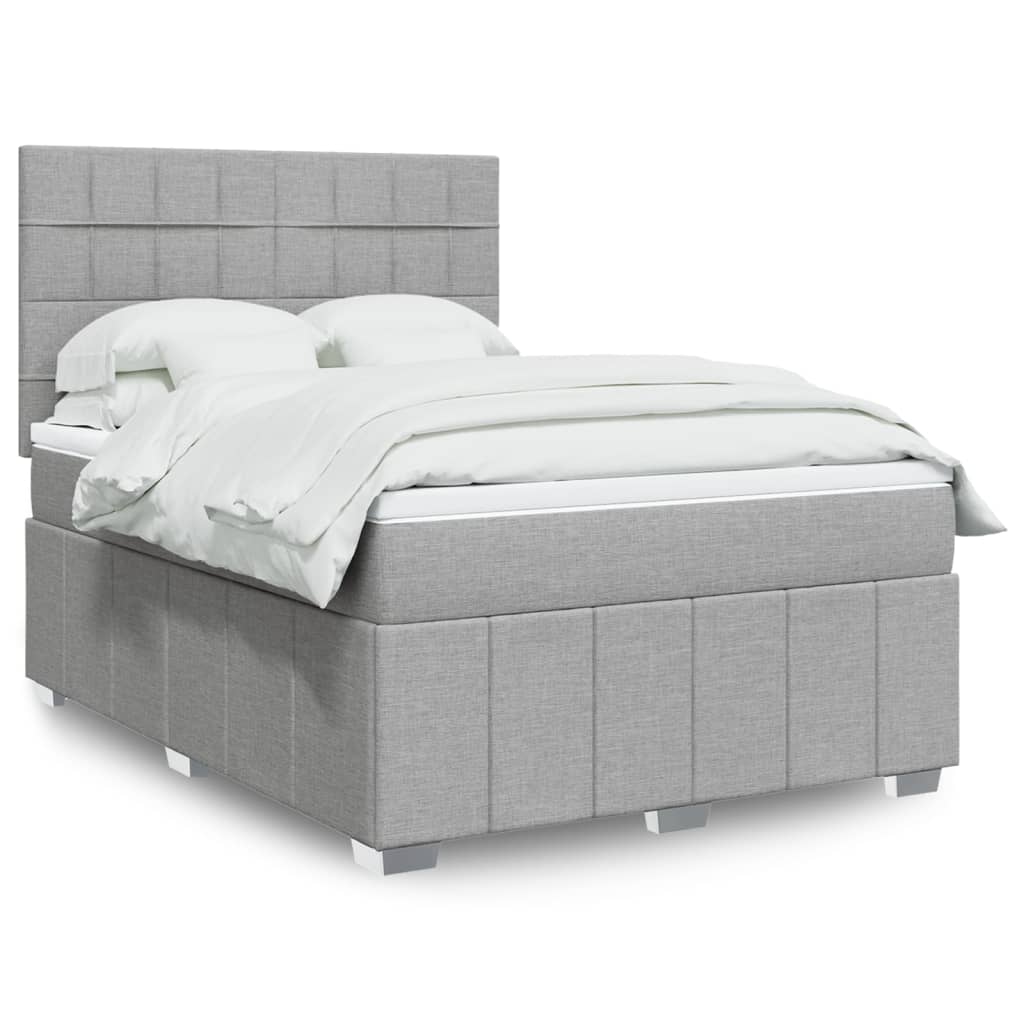 vidaXL Κρεβάτι Boxspring με Στρώμα Ανοιχτό Γκρι 140x190 εκ. Υφασμάτινο