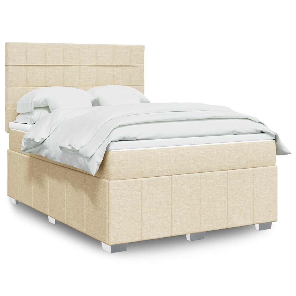 vidaXL Κρεβάτι Boxspring με Στρώμα Κρεμ 140x190 εκ. Υφασμάτινο