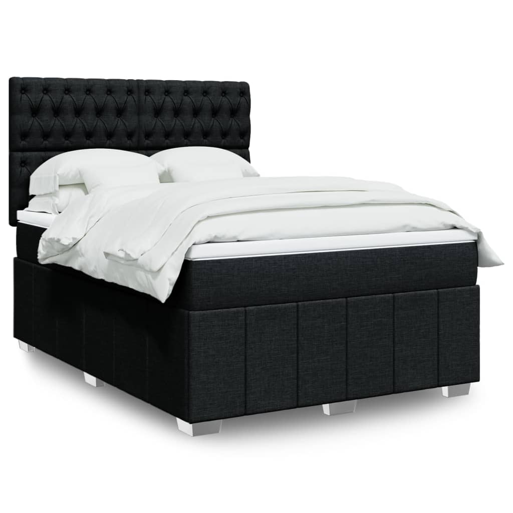 vidaXL Κρεβάτι Boxspring με Στρώμα Μαύρο 140x190 εκ. Υφασμάτινο