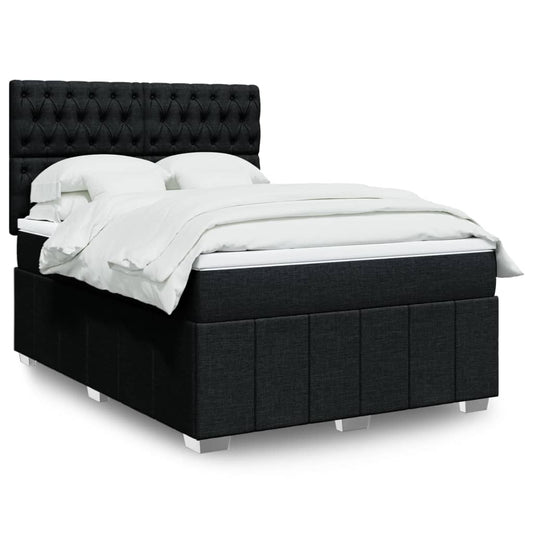 vidaXL Κρεβάτι Boxspring με Στρώμα Μαύρο 140x190 εκ. Υφασμάτινο
